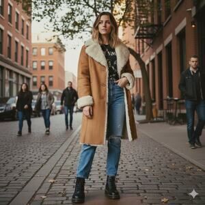 Tommy Hilfiger Penny Lane Coat M Faux Suede Shearling Y2K Boho Afghan Jacket